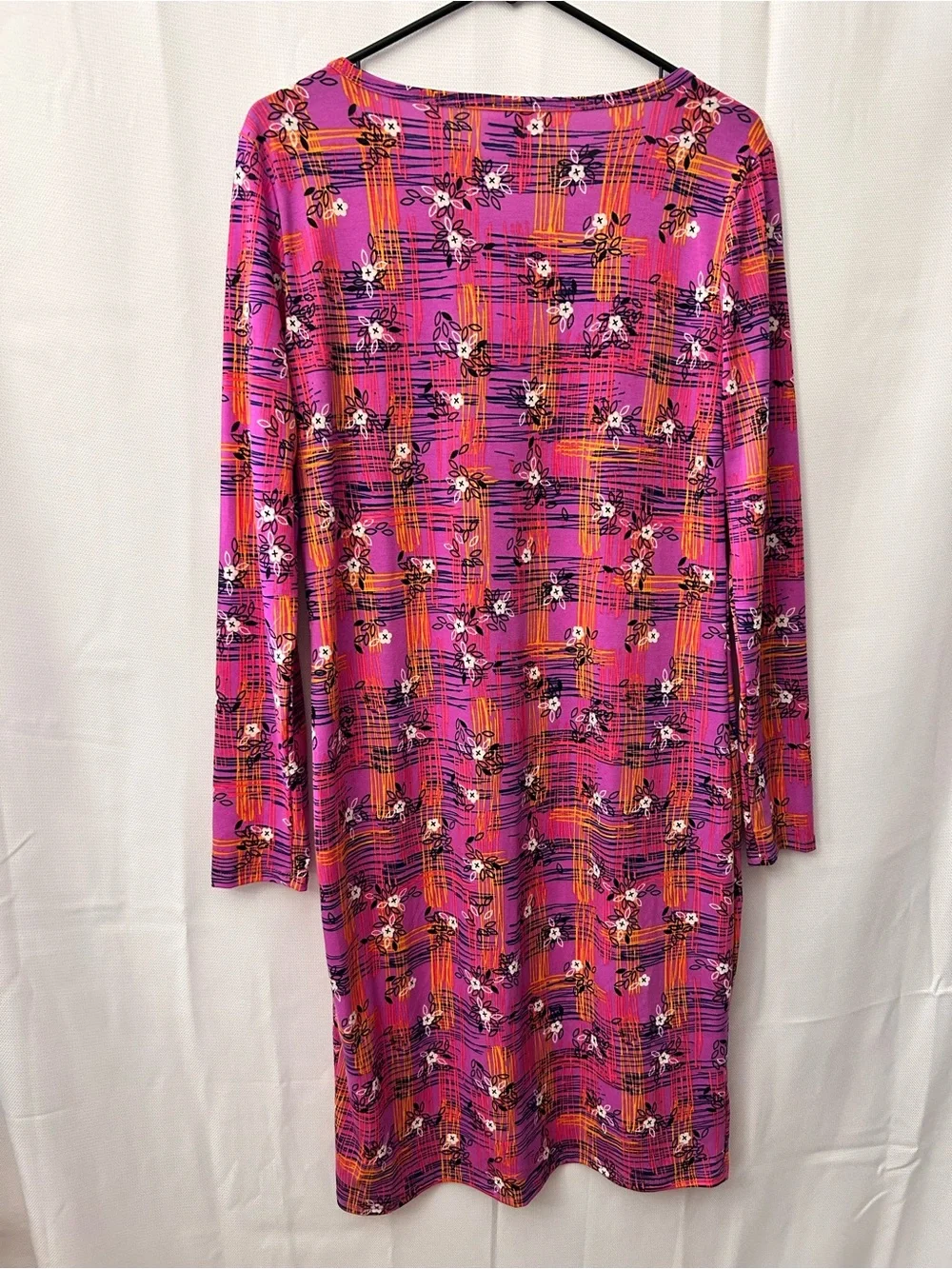 LuLaRoe Purple Floral Plaid Long‎ Sleeve Dress